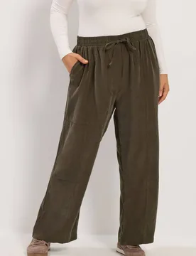 Women's Wide Leg Twill Trousers in Chocolate Size: 14S - Chocolate - Size: 14S - Yours - FashionsVida