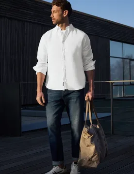 Street One Langarm Hemd aus Leinen male Weiß - Street One MEN - FashionsVida