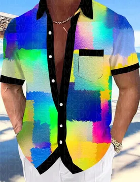 Square Pattern Men's Hawaiian Shirt Stretch Easy Care Camp Shirt Big Tall - Aliexpress - FashionsVida