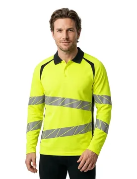 Polo à Manches Longues Accelerate Multisafe 21383 Hi-Vis Yellow / Dark Navy S - MASCOT - FashionsVida