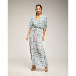Vestido largo estampado paisley , con cuello cruzado
