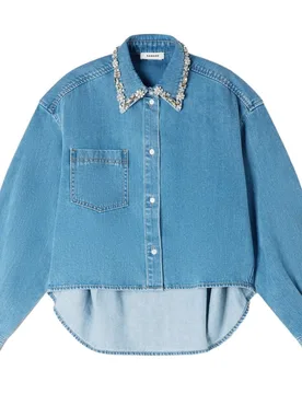 Camisa de mujer 100% algodón vaquera con strass - sandro - FashionsVida
