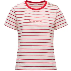 Camiseta de rayas con branding de mujer