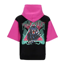 Felpa Leggera Cappuccio Manica Corta Uomo Triangle Panther Short Hoodie Black