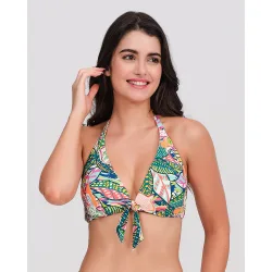 Top bikini mujer escote halter nudo delantero