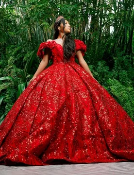 Red Shiny Quinceanera Dresses Off The Shoulder Applique Lace Beading Tull Party Birthday Sweet 16 Dress Vestidos 15 De Anos - Aliexpress - FashionsVida