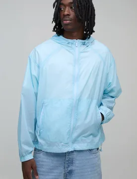 Herren Übergroße Kastige Im Dunkeln Leuchtende Transparente Kapuzen-Windjacke Mit Knebelverschluss Blue Größe Small - boohooMAN - FashionsVida