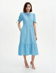 Printed Midi Tiered Shirt Dress Blue Mix female