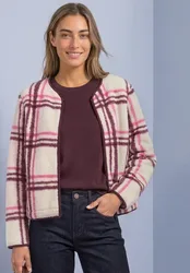 Teddy-Jacke mit Rundhals und Karomuster female Rot