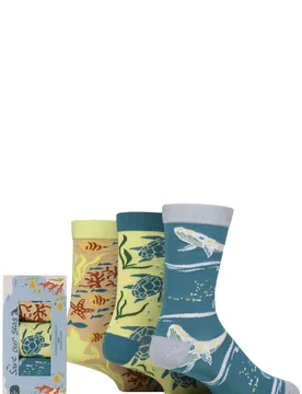 Mens and Women's 3 Pair Save our Seas Bamboo Gift Boxed Socks Save our Seas 3-7 UK - Multi Coloured - Size: 3-7 UK - Shared Earth - FashionsVida