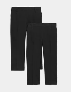 Pack Boys' Plus Fit Slim Leg Stretch School Trousers (2-18 Yrs) Black male - M&S - FashionsVida