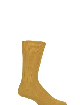 Mens 1 Pair Lhasa Rib Cashmere Blend Casual Socks Brass 5.5-8 Mens - Yellow - Size: 5.5-8 Mens - Falke - FashionsVida
