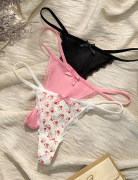 Set de 3 tangas de mujer con estampado floral, encaje y lazo - Shein - FashionsVida