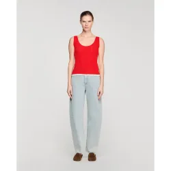 Camiseta de tirantes de punto de mujer con encaje