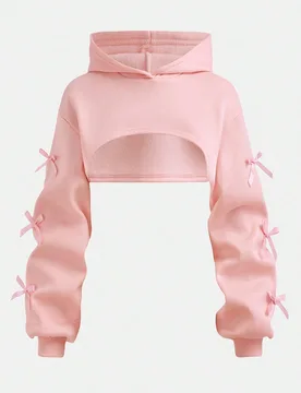 Sudadera corta de manga larga rosa con lazo decorativo, linda y casual para uso diario, para niña preadolescente 12Y - Shein - FashionsVida
