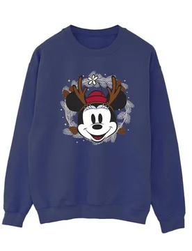 Women's Minnie Mouse Reindeer Wreath Sweatshirt in Navy Size: 4XL - Navy - Size: 4XL - Disney - FashionsVida