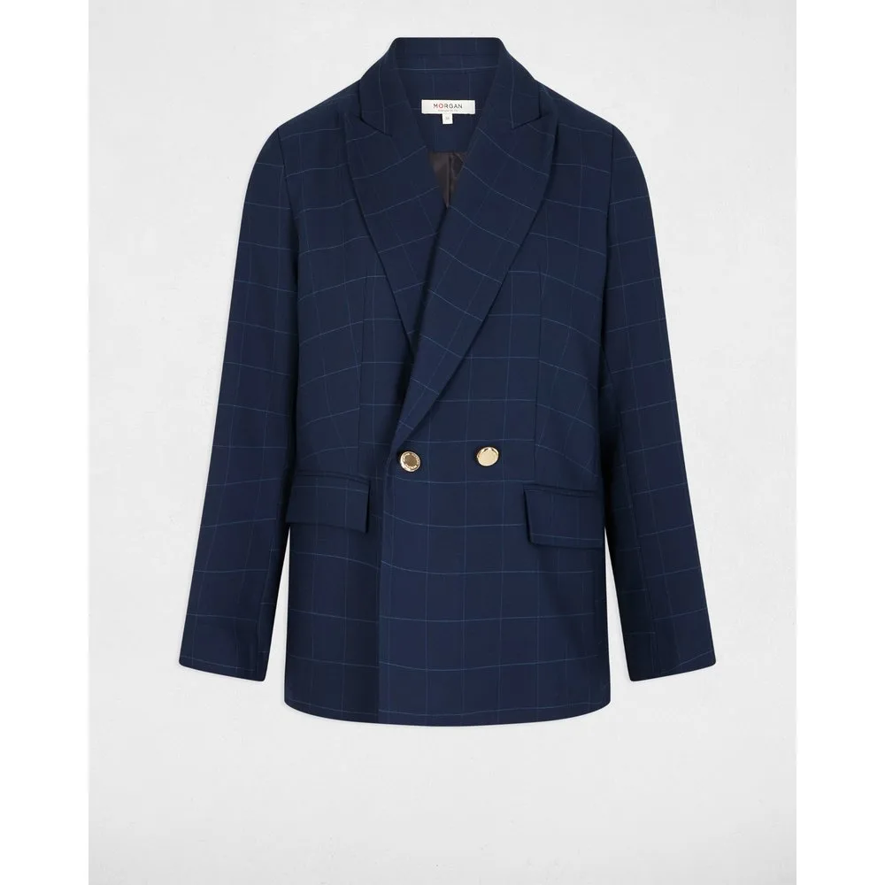 Chaqueta de mujer entallada con estampado de cuadros - Morgan - FashionsVida