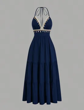 Vestido de tirantes finos elegante y versátil con decoración de encaje y cintura ceñida, de estilo veraniego y sexy 1XL - Shein - FashionsVida