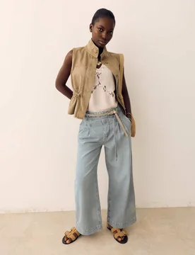 High Waisted Belted Slouchy Wide Leg Jeans Grey female - Per Una - FashionsVida