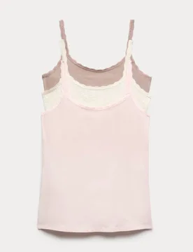 Pk Cotton Rich Lace Trim Vests Oatmeal Mix female - M&S - FashionsVida
