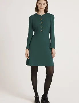 Women's Kadie Sculpted Waist Button-Front Dress in Bottle Green Size: 10 - Bottle Green - Size: 10 - Finery London - FashionsVida