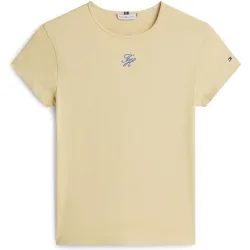 Camiseta de mujer entallada de manga corta con logo TH Script frontal