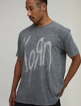Herren Übergroßes Gewaschenes Korn Lizenz-Print Oberteil Washed Charcoal Größe XS - boohooMAN - FashionsVida