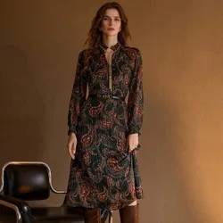 VESTIDO ESTAMPADO DE CACHEMIRA CON CINTURÓN L