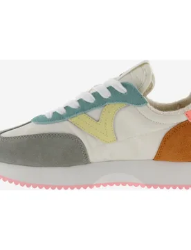 Zapatillas deportivas de mujer de nylon con piezas multicolor de serraje y suela en sierra - Victoria - FashionsVida