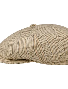 Hatteras Linen Mix Stripe Flat Cap by - beige - Size: 55 cm - Stetson - FashionsVida