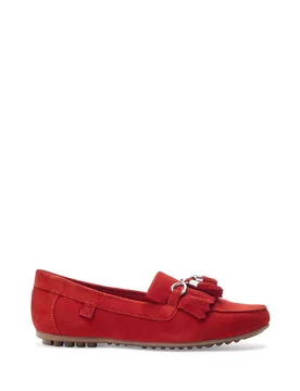 Women's 'Essana' Suede Brogues & Loafers in Red Size: 4 - Red - Size: 4 - Moda in Pelle - FashionsVida