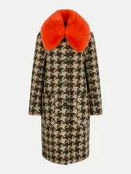 Cain Hahnentritt-Mantel mit Fake-Fur-Kragen Orange 38