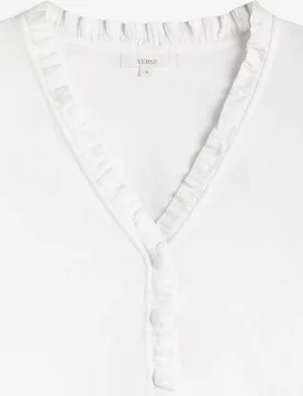 Camiseta de mujer de manga larga con detalle de volantes en el escote - Yerse - FashionsVida