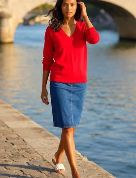 Women's V-Neck Stretch Jumper in Scarlet Size: 10 - Scarlet - Size: 10 - Roman - FashionsVida