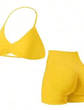 Conjunto de 2 piezas para mujer de verano con top rosa + shorts de cintura alta, adecuado para fitness, yoga, pilates, gimnasio, deportes de correr XL - Shein - FashionsVida