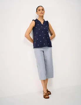 Pure Cotton Embroidered Frill Detail Vest Navy female - Crew Clothing - FashionsVida