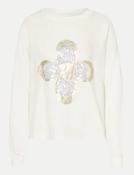 Sweatshirt mit Leinenpatch Weiß S - Grace - FashionsVida