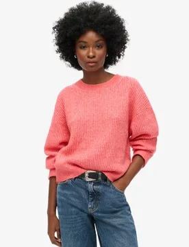Superdry Damen Angerauter Pullover mit Rundhalsausschnitt Pink - Größe: 40 - 89.99 - FashionsVida