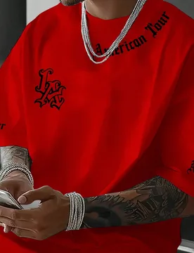 Camiseta de manga corta de cuello redondo casual para hombres con diseño de letra gótica de LA L - Shein - FashionsVida