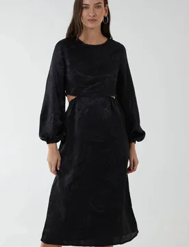 Women's Crew Neck Cut Out Midi Dress in Black Size: 14 - Black - Size: 14 - Blue Vanilla - FashionsVida