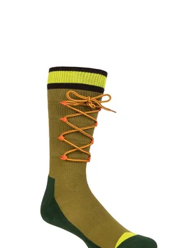 Pair Lace Up Combed Cotton Hiking Socks Green 4-7 Unisex - Green - Size: 4-7 Unisex - Happy socks - FashionsVida
