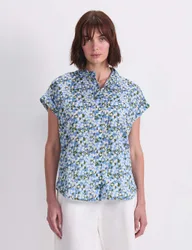 Pure Cotton Floral Collared Shirt Blue Mix female