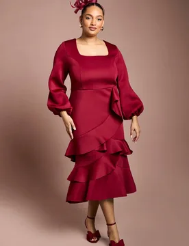 Women's Plus Scuba Midi Dress With Square Neck in Berry Size: 24 - Berry - Size: 24 - Coast - FashionsVida