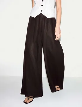 Pure Linen Wide Leg Palazzo Trousers Brown female - Jigsaw - FashionsVida