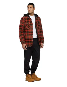 Mens Flannel Hooded Shirt (Red Ochre) Cotton - Size X-Large - Dickies - FashionsVida