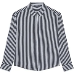 Camisa de mujer de mujer con estampado de rayas y botones solapados
