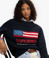 Superdry Damen Americana Rundhals-strickpullover Navy - Größe: 38