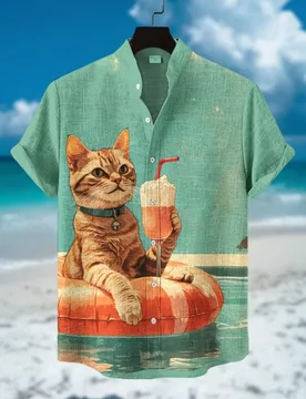 Men's Hawaiian Beach Vacation Shirt Short Sleeve Linen Street Casual Fashion Stand up Collar Breathable plus Size - Aliexpress - FashionsVida