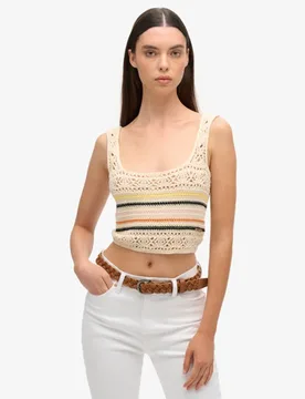 Superdry Damen Creme, Orange und Gelb Kurzes Häkeloberteil zum Schnüren Gestreift, Größe: 42 - 39.99 - FashionsVida