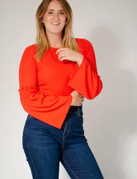 Womens Ribbed Trumpet Sleeve Top - Red Nylon - Size 6 Uk - Secret Label - FashionsVida